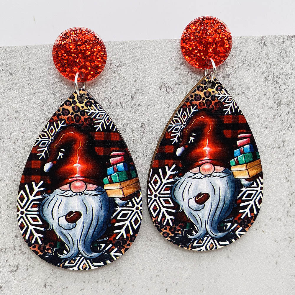 Wholesale Christmas Water Drop Wooden Earrings